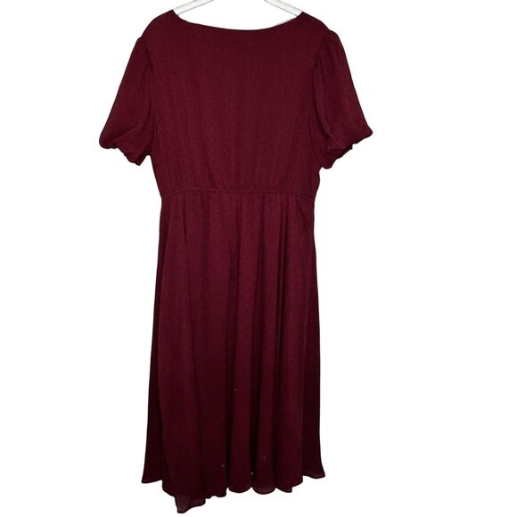 JESSAKAE Dress Womens XL Burgundy Swiss Dot Midi V Neck Button Detail JEE-011 - Picture 5 of 9